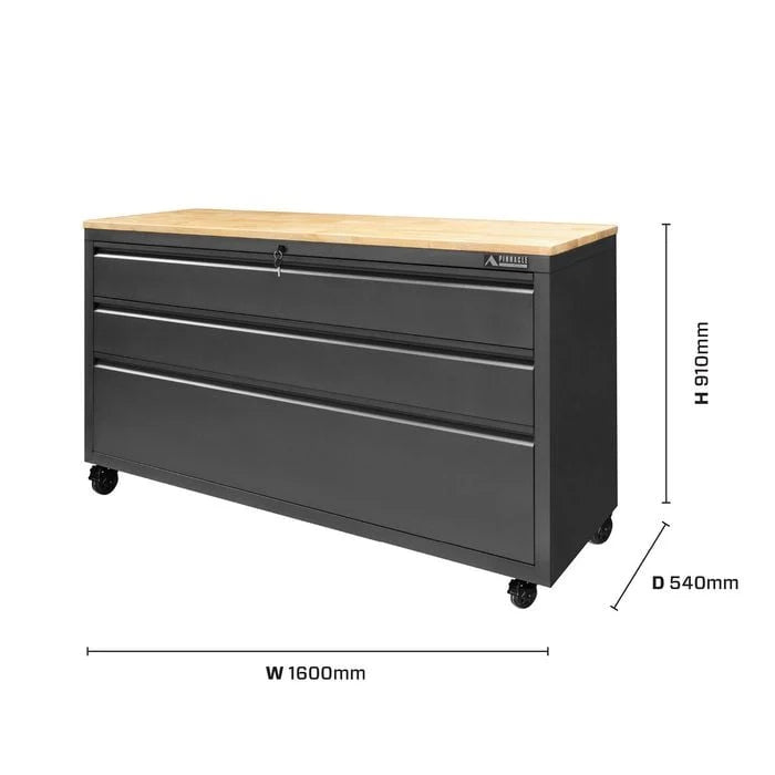 Pinnacle 910 x 1600 x 540mm 3 Drawer XL Timber Top Storage Unit