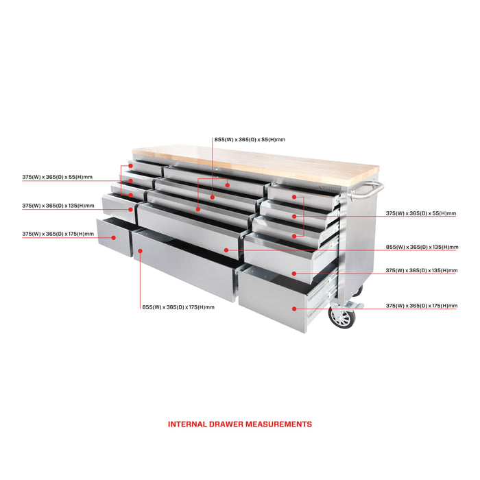 Pinnacle 183cm 72" Stainless Steel Tool Trolley